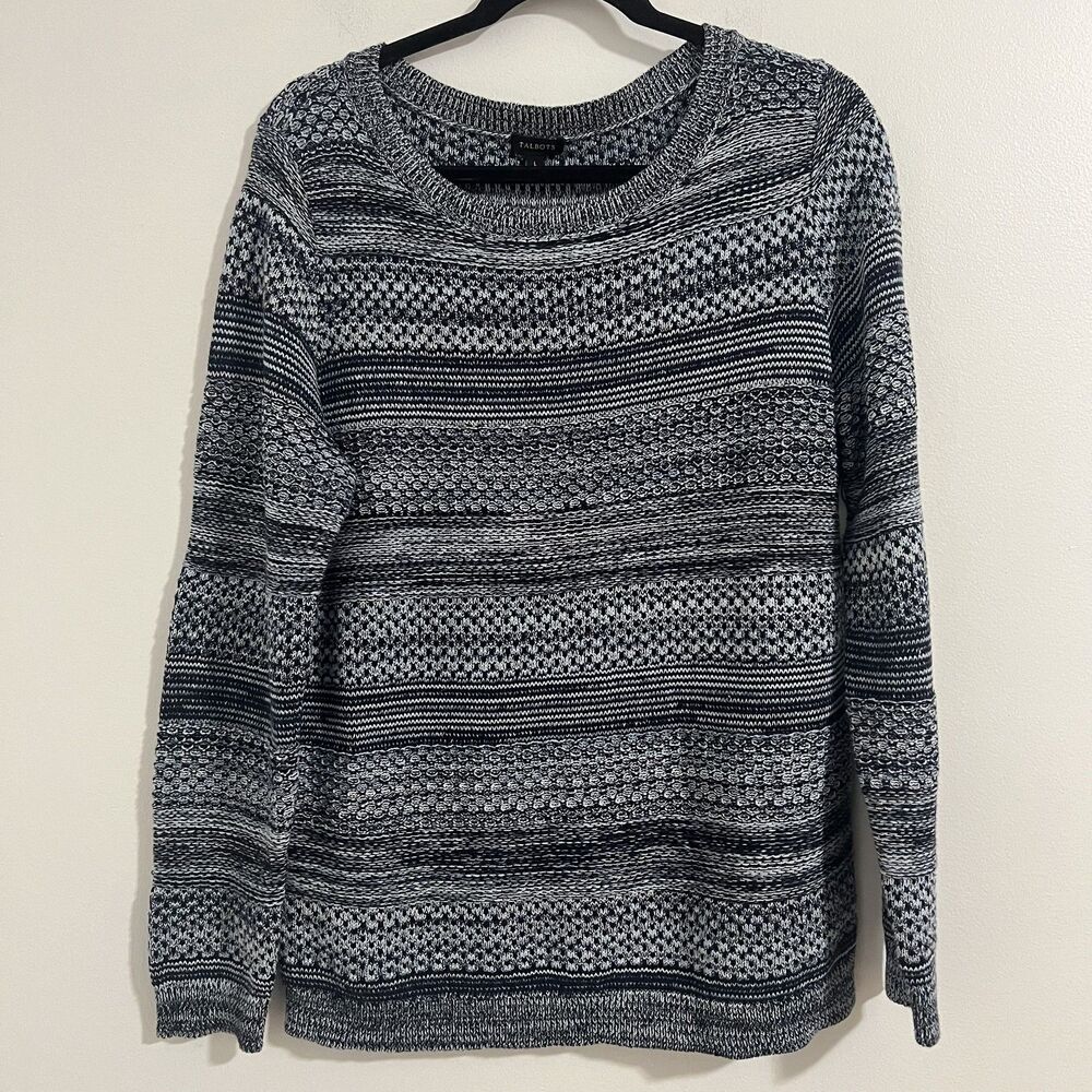 Talbots Sweater Womens L Blue Striped Textured Knit Pullover Casual